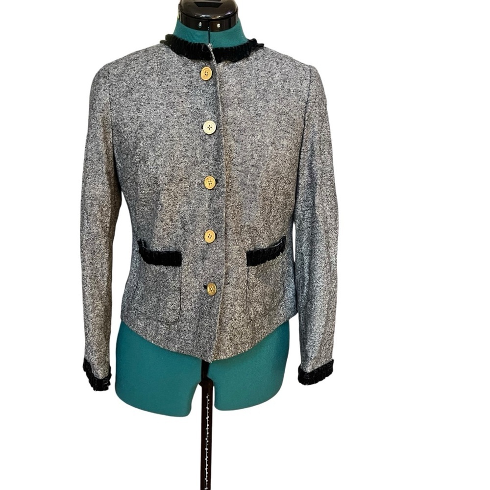 Liz Claiborne Petite Frilled Wool Jacket With Gold Buttons
